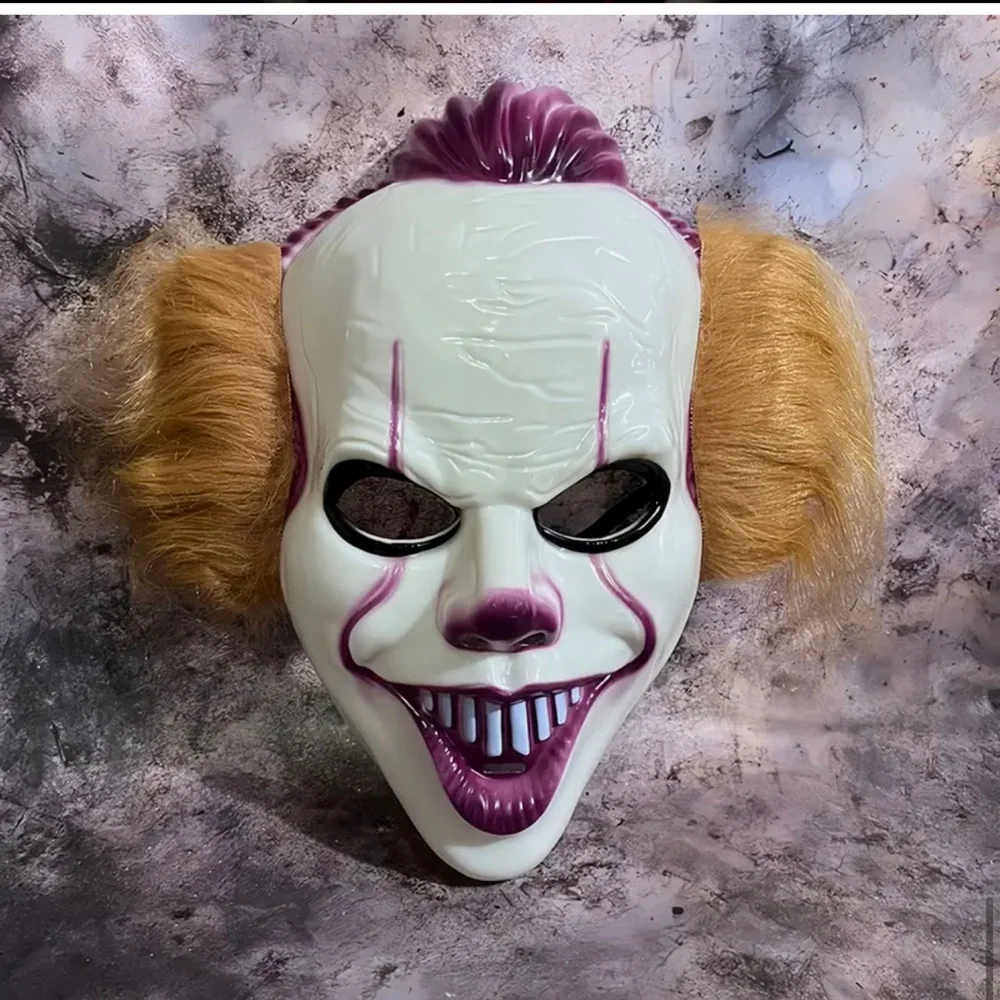 Creepy Clown Mask with Orange Hair
